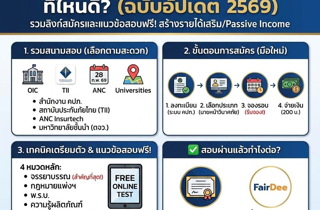 สมัครสอบนายหน้าประกันวินาศภัย ที่ไหนดี? (ฉบับอัปเดต 2569) รวมลิงก์สมัครและแนวข้อสอบฟรี!